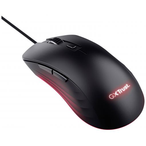 Trust GXT924 YBAR+ optická herní myš, přenos kabelový, 6 tlačítko, 25600 dpi, černá