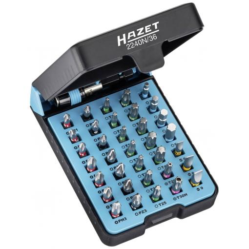 Hazet 2240N/36 sada bitů, 36dílná, Pozidriv, šestiúhelník, 1/4 (6,3 mm), křížový PH, Torx Tamper Resistant, inbus, TORX, plochý