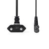 Napájecí kabel úhlový, EURO kon., černý, plochý, 2x 0,75mm, 3m