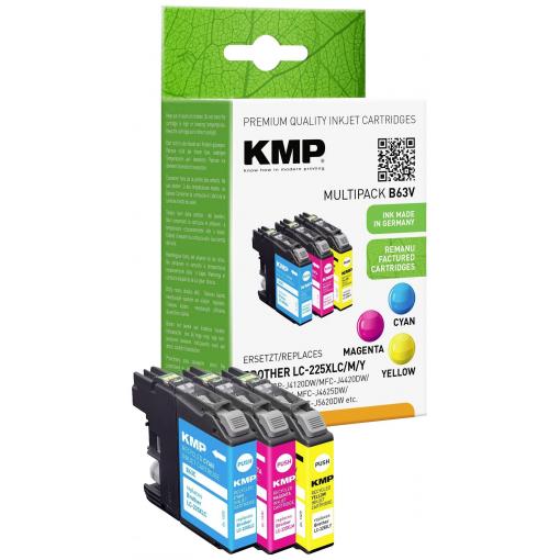 KMP Ink náhradní Brother LC-225XLC, LC-225XLM, LC-225XLY kompatibilní kombinované balení azurová, purppurová, žlutá B63V 1530,4050