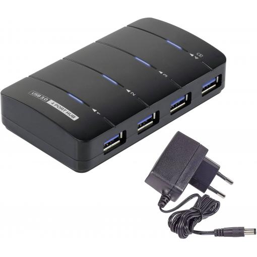 Renkforce RF-3016752 USB Hub 4 porty USB-A USB 3.0 5 GBit/s se stavovými LED černá