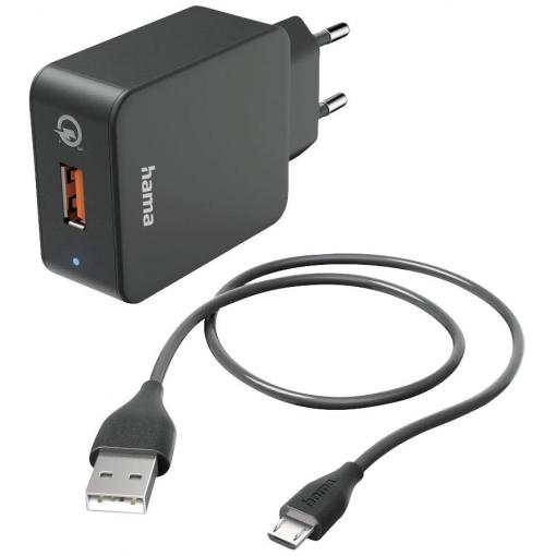 Hama USB nabíječka, 1x USB A , 1x micro USB, 19.50 W, černá