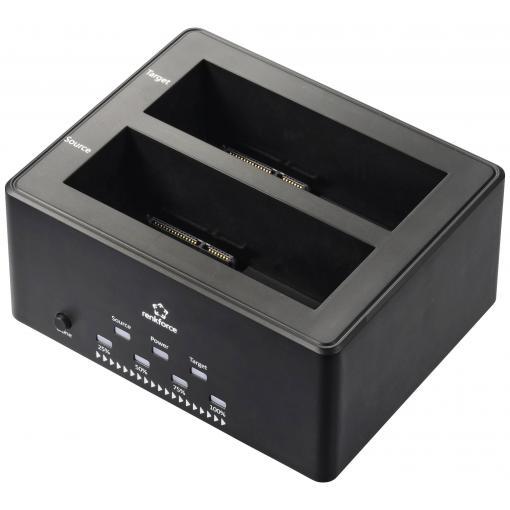 Renkforce RF-5576398 USB 3.2 (Gen 1x1) SATA 2 porty dokovací stanice pro pevný disk 2.5 palec, 3.5 palec s funkcí klonování, s funkcí mazání