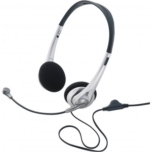 Renkforce Headset otevřená (On Ear) kabelová stereo černá, stříbrná regulace hlasitosti Počítače
