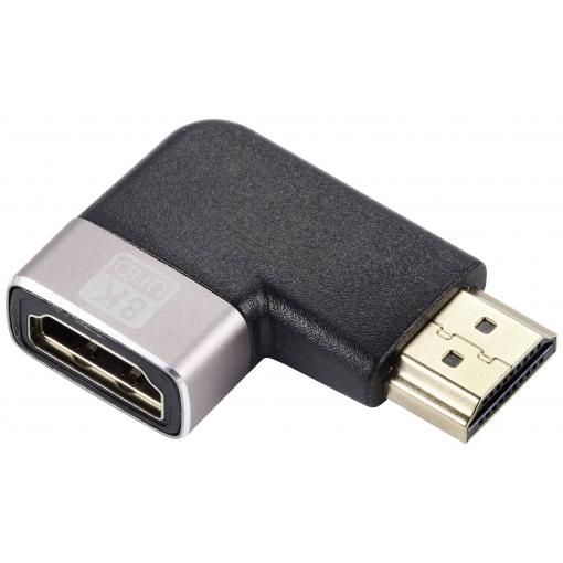 SpeaKa Professional SP-11302008 HDMI adaptér [1x HDMI zástrčka - 1x HDMI zásuvka] černá, stříbrná UHD 8K @ 60 Hz, UHD 4K @ 120 Hz 90° zatočeno doleva