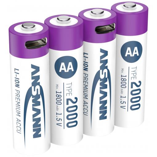 Ansmann USB-C® akumulátor, Li-Ion, 2000 mAh, 1.5 V, 4 ks