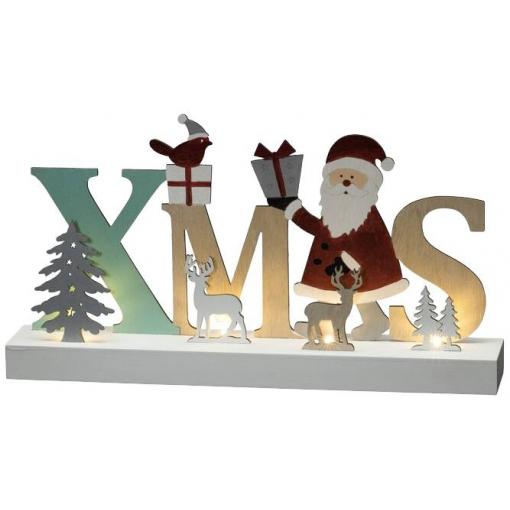 Konstsmide 3274-500 dřevěná figurka XMAS, Santa Claus, jedlička, sob teplá bílá LED teplá bílá časoměřič, se spínačem