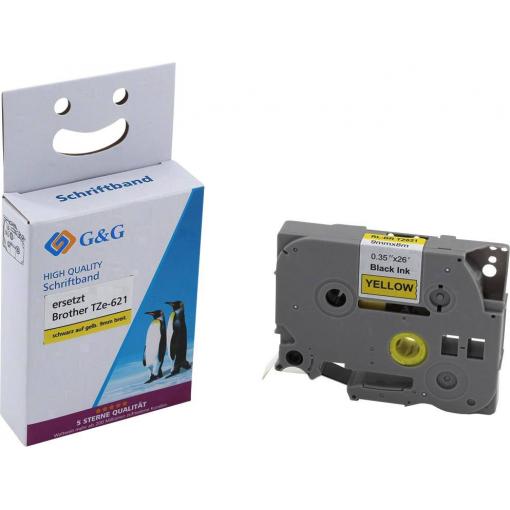 G&G 14976 kompatibilní náhradní Brother TZe-621 Barva pásky: žlutá Barva písma: černá 9 mm 8 m