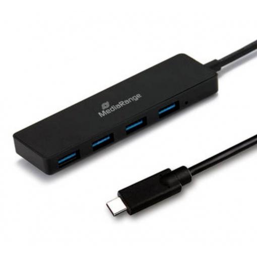 MediaRange MRCS508 USB Hub 4 porty USB-A USB 3.0 5 GBit/s s konektorem USB C černá MRCS508