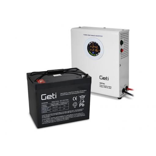 Zdroj záložní GETI GEP501 sinus 500W nástěnný + baterie 70Ah