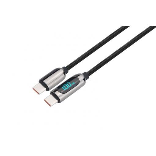 Solight USB-C kabel s displejem, USB-C konektor - USB-C konektor, 100W, 2m - SSC1802
