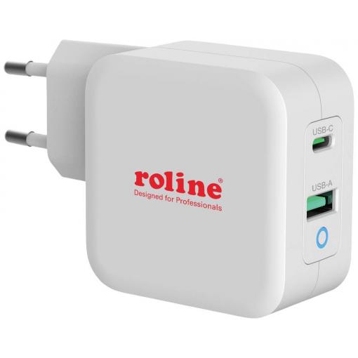Roline USB nabíječka, 1x USB A , 1x USB-C®, 65 W, Dodávka energie, QC 3.0, bílá