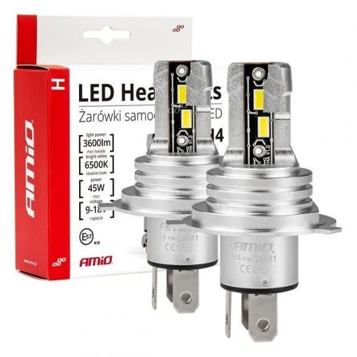 LED žárovka H4 MINI AMiO, 9–18 V / 45 W, bílá 6500 K, 2 ks