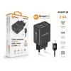 Chytrá síťová nabíječka ALIGATOR 2.4A, 2xUSB, smart IC, černá, USB-C kabel 2A