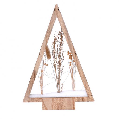 Solight LED dřevěná vánoční dekorace, zasněžené zimní květiny, 37cm, 2x AA - 1V267