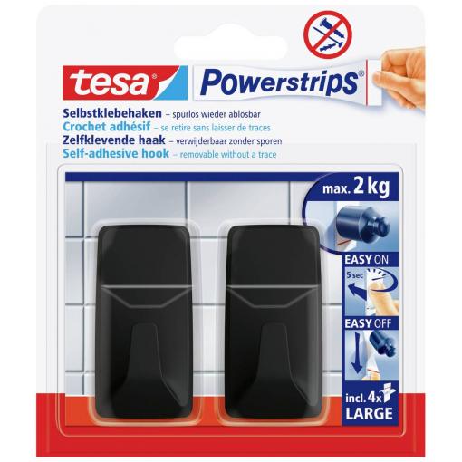tesa Black Hooks L Lepicí háček PowerStrips, hranatý (š x v) 20 mm x 50 mm černá Množství: 2 ks