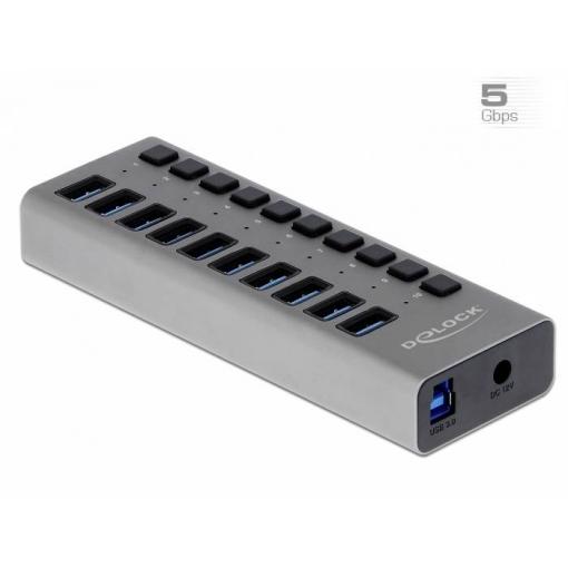 Delock 63670 USB Hub 10 portů USB-A USB 3.1 Gen1 5 GBit/s s konektorem USB C šedá 63670