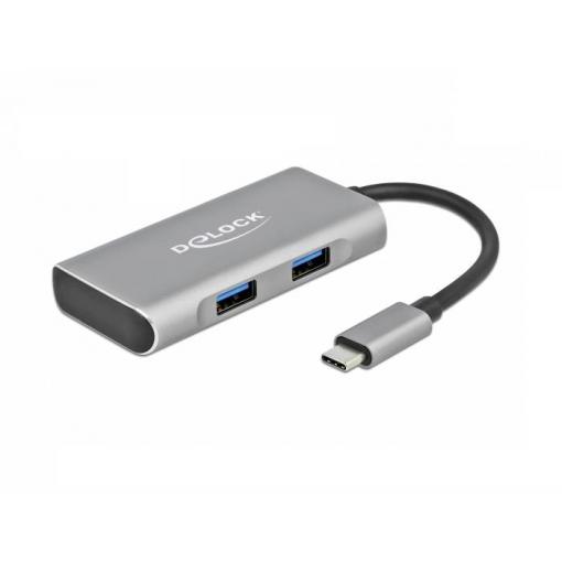 Delock 63260 USB Hub 2 + 2 port USB-A, USB-C® USB 3.2 Gen2 10 GBit/s s konektorem USB C šedá 63260