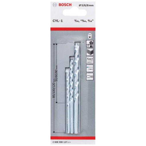 Bosch Accessories CYL-1 2608590127 sada spirálového vrtáku na kámen 3dílná 5 mm, 6 mm, 8 mm válcová stopka 1 sada