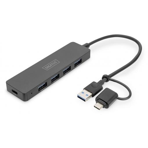 Digitus DA-70235 USB Hub 4 porty USB-A USB 3.0 5 GBit/s s konektorem USB C černá DA-70235