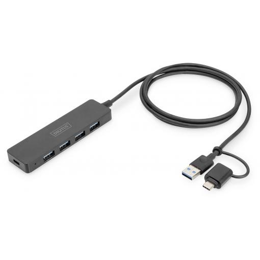 Digitus DA-70236 USB Hub 4 porty USB-A USB 3.0 5 GBit/s s konektorem USB C černá DA-70236