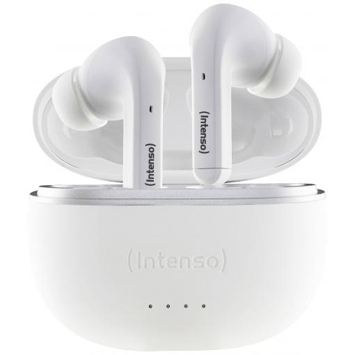 Intenso T302A Headset do uší (In Ear) Bluetooth® stereo bílá Potlačení hluku Indikátor nabití, headset, Nabíjecí pouzdro, dotykové ovládání