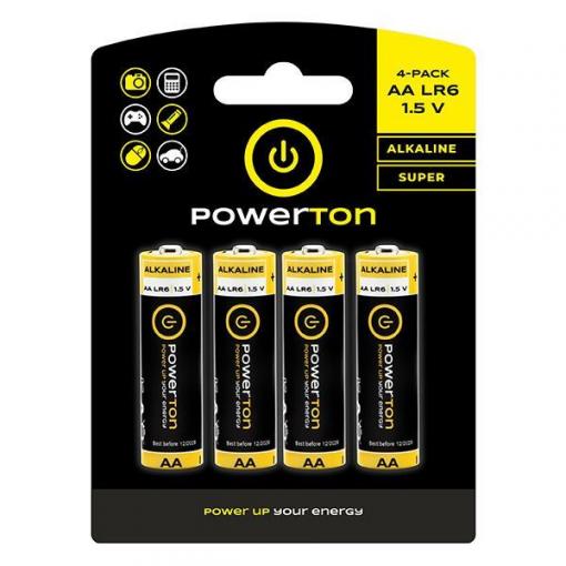 Alkalická baterie Powerton AA (LR6) 1,5 V, balení 4 ks