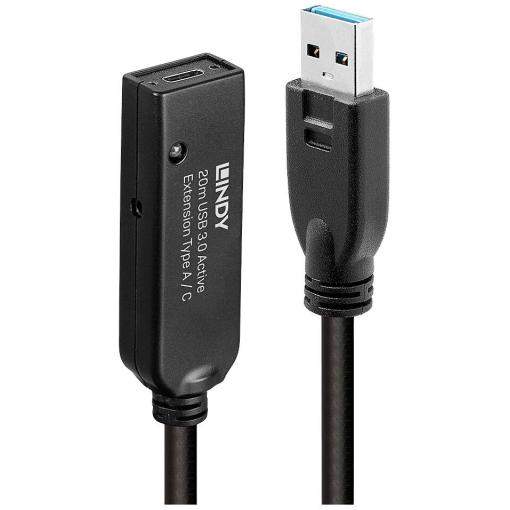 LINDY USB kabel USB 3.2 Gen1 USB-A zástrčka, USB-C ® zásuvka 20.00 m černá 43375