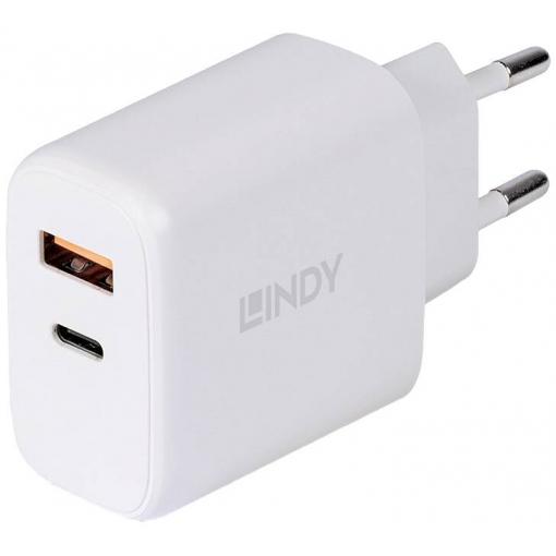LINDY 30W USB Type A & C Charger USB nabíječka, 1x USB A , 1x USB-C®, 30 W, bílá