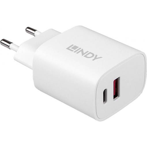 LINDY 20W USB Typ A & C Charger USB nabíječka, 1x USB A , 1x USB-C®, 20 W, bílá