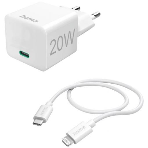 Hama USB nabíječka, 1x USB-C®, 1x Apple Lightning;, 20.00 W, bílá