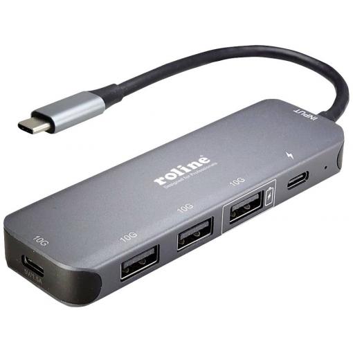 Roline 14.02.5048 USB Hub 3 + 1 port USB-A, USB-C® USB 3.2 Gen2 10 GBit/s s konektorem USB C šedá