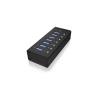 ICY BOX 70418 USB Hub 7 portů USB-A USB 3.0 5 GBit/s s hliníkovým krytem černá IB-AC618, 7 Port USB 3.2 Gen 1 Hub mit 1x Tablettladeport, mit 12V 3A Netzteil