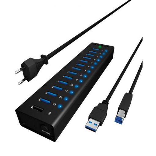 ICY BOX 70420 USB Hub 13 portů USB-A USB 3.0 5 GBit/s černá