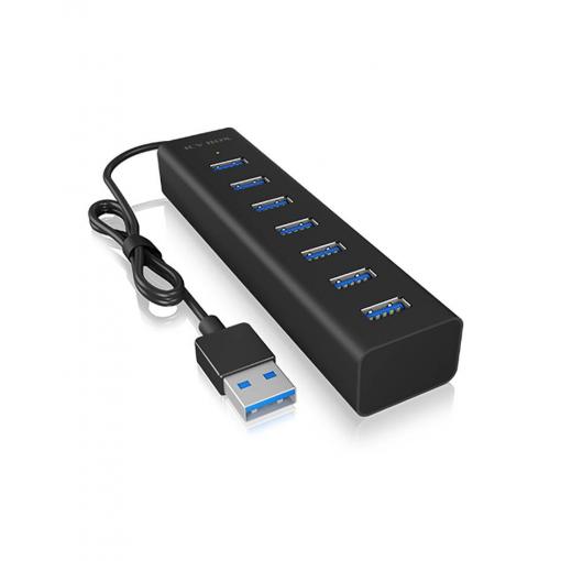 ICY BOX 60819 USB Hub 7 portů USB-A USB 3.0 5 GBit/s černá IB-HUB1700-U3 USB 3.0 zu 7-Port USB 3.0 Type-A Hub, Alu-Gehäuse, Netzteil 5V/3A