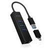 ICY BOX 60844 USB Hub 4 porty USB-A, RJ45 USB 3.1 Gen1 5 GBit/s lze ovládat prostřednictvím PC černá IB-HUB1419-LAN, USB 3.2 Gen 1 HUB und LAN Adapter,