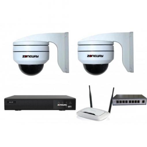 5MPx PTZ kamerový IP POE set Zoneway - 2x MINI PTZ NVR 3016, router, POE switch 4 + 1