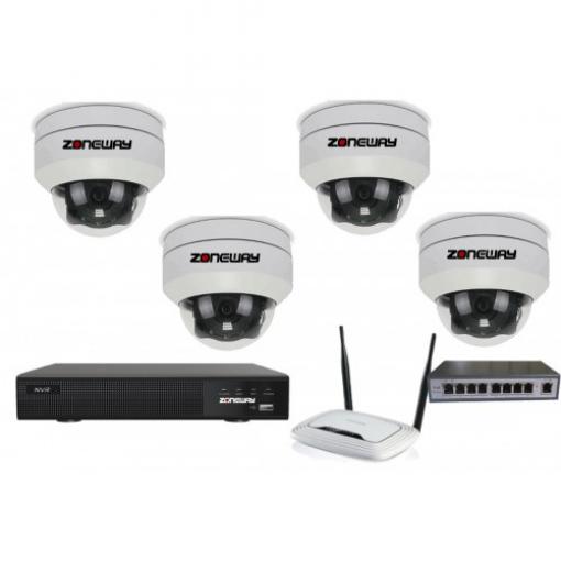 5MPx PTZ kamerový IP POE set Zoneway - 4x MINI PTZ NVR 3016, router, POE switch 4 + 1
