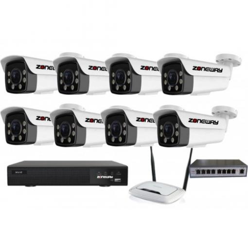 5MPx ZOOM COLORVU kamerový IP POE set - 8x NC965+, POE switch 8 + 1, NVR | ZONEWAY 8-NC965+3016
