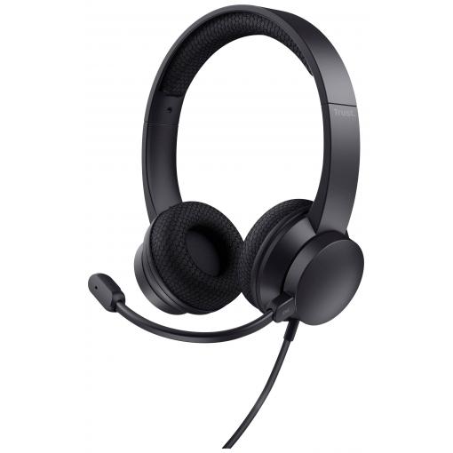 Trust Ayda Headset otevřená (On Ear) kabelová stereo černá Potlačení hluku headset, regulace hlasitosti, Vypnutí zvuku mikrofonu Počítače