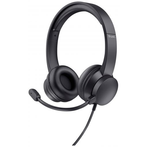 Trust Ayda Headset otevřená (On Ear) kabelová stereo černá headset, regulace hlasitosti, Vypnutí zvuku mikrofonu Počítače