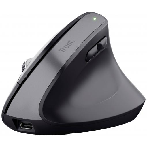 Trust Bayo+ optická ergonomická myš, přenos Bluetooth®, 6 tlačítko, 800 dpi, 1200 dpi, 1600 dpi, 2400 dpi, černá