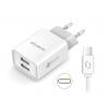 Chytrá síťová nabíječka ALIGATOR 2.4A, 2xUSB, smart IC, bílá, USB-C kabel 2A