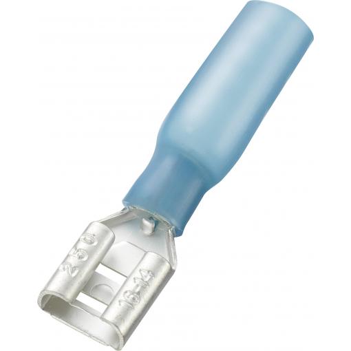 Conrad Components 738960 faston zásuvka se smršťovací bužírkou Šířka zástrčky: 6.4 mm Tloušťka konektoru: 0.8 mm 180 ° částečná izolace modrá 30 ks
