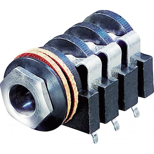 Rean AV NYS215 jack konektor 6.35 mm zásuvka, vestavná horizontální Pólů: 3 stereo černá 1 ks