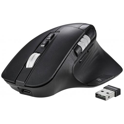 Renkforce RF-OBTM-500 optická ergonomická myš, přenos bezdrátový, 8 tlačítko, 3200 dpi, černá