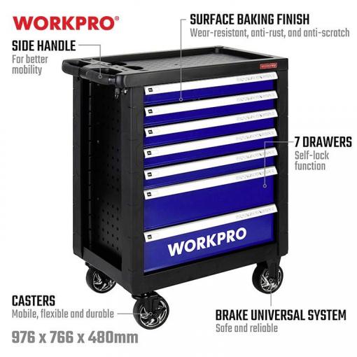WorkPro WP209074 7-dílný dílenský vozík se 193 nástroji