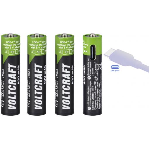 VOLTCRAFT VC-AAA400USB USB-C® akumulátor Li-Ion 400 mAh 1.5 V 4 ks