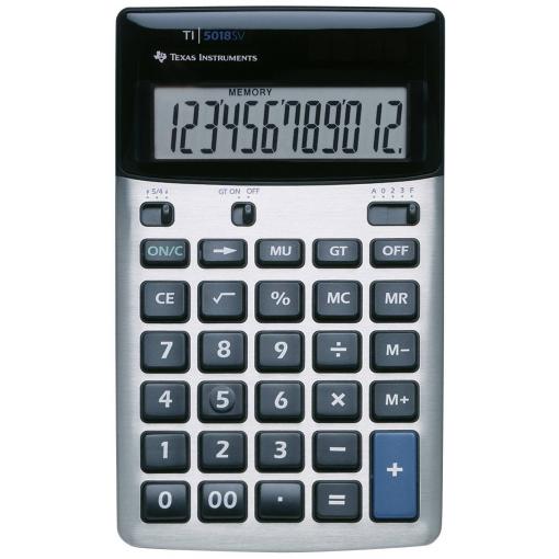 Texas Instruments TI-5018 SV kapesní kalkulačka, displej (počet míst) 12, na baterii, solární napájení, stříbrná