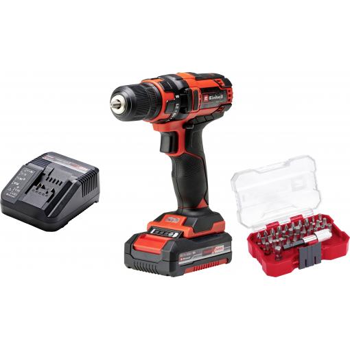 Einhell TC-CD 18/35 Li aku vrtací šroubovák, 18 V, 1.5 Ah Li-Ion vč. nabíječky, vč. 32dílné sady bitů, akumulátor, 2476743+2936796